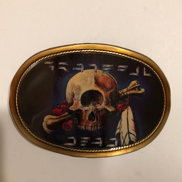Vintage 1977 Grateful Dead Oval Brass Belt Buckle made by Pacifica